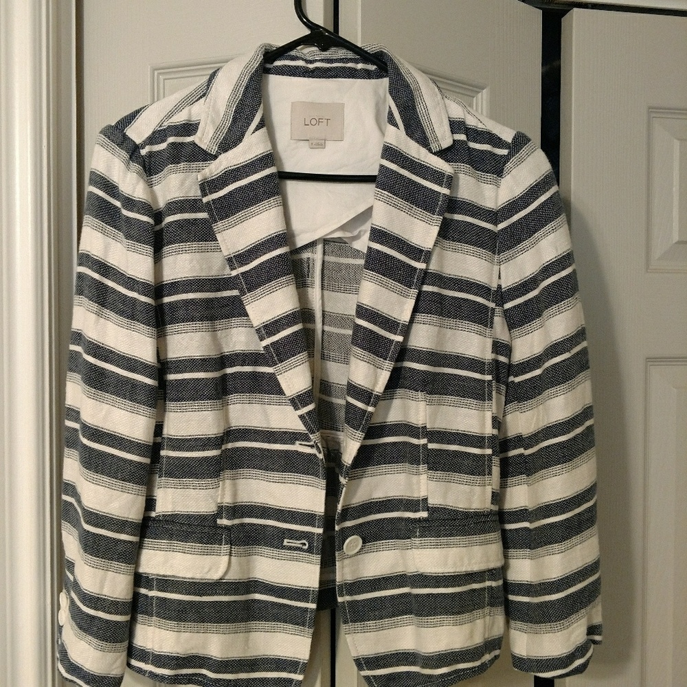 Loft Blue and White Striped Jacket Size 8